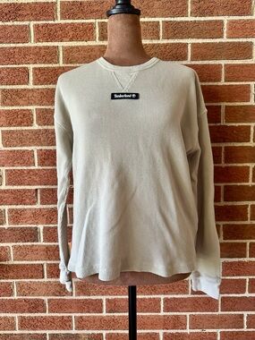 Timberland Women’s Beige Cotton Waffle-Knit Crew Neck Pullover Sweater, M